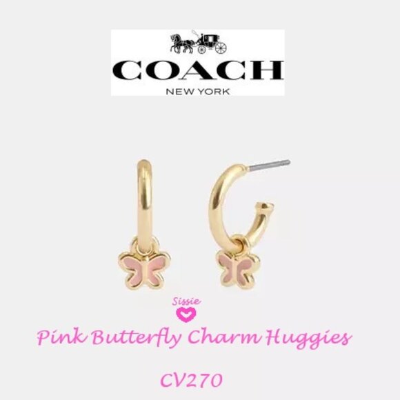 NWT Coach Pink Butterfly Charm Huggies - Picture 1 of 6